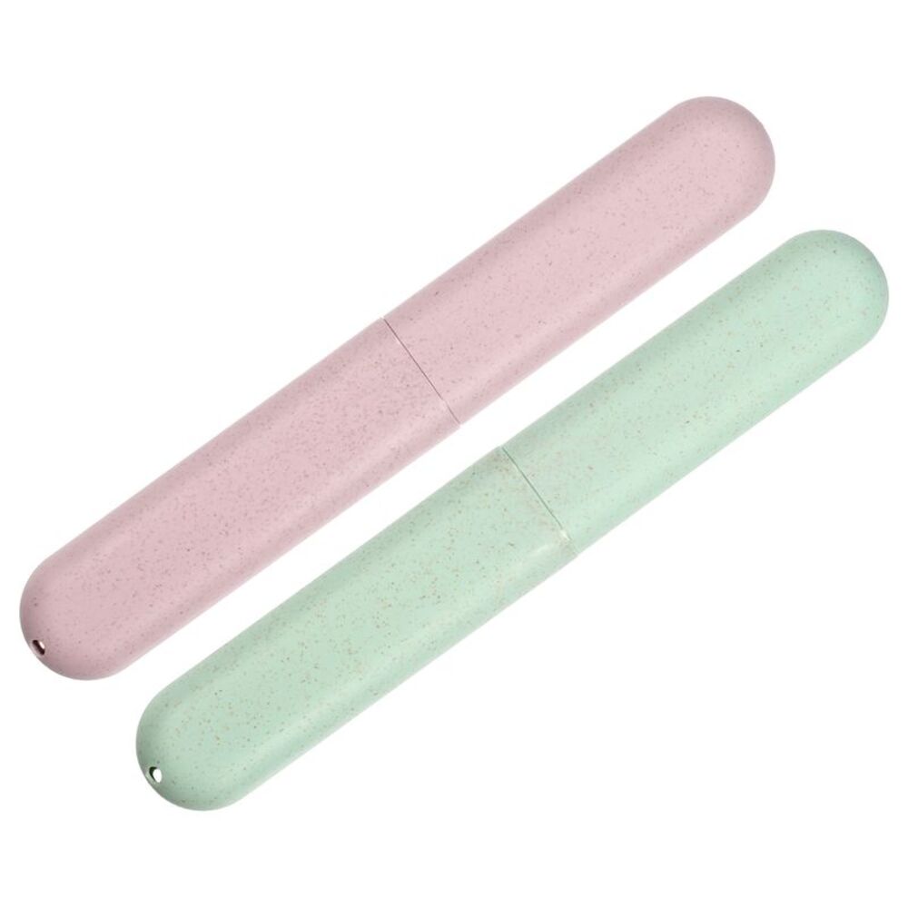 2pcs PP Traveling Toothbrush Holders Case Green Pink 8.07''x1.22''x0.83''